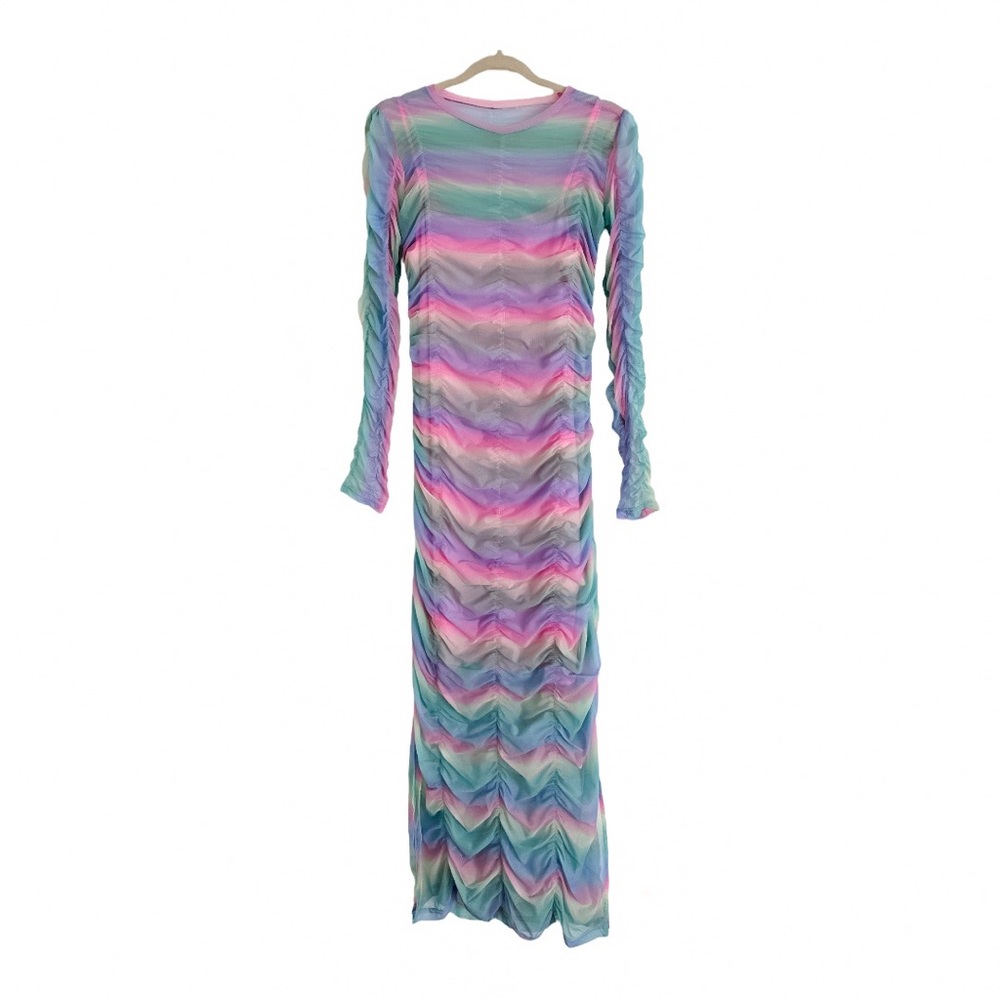 Dressed in LALA Rainbow Ruche Mesh Dress